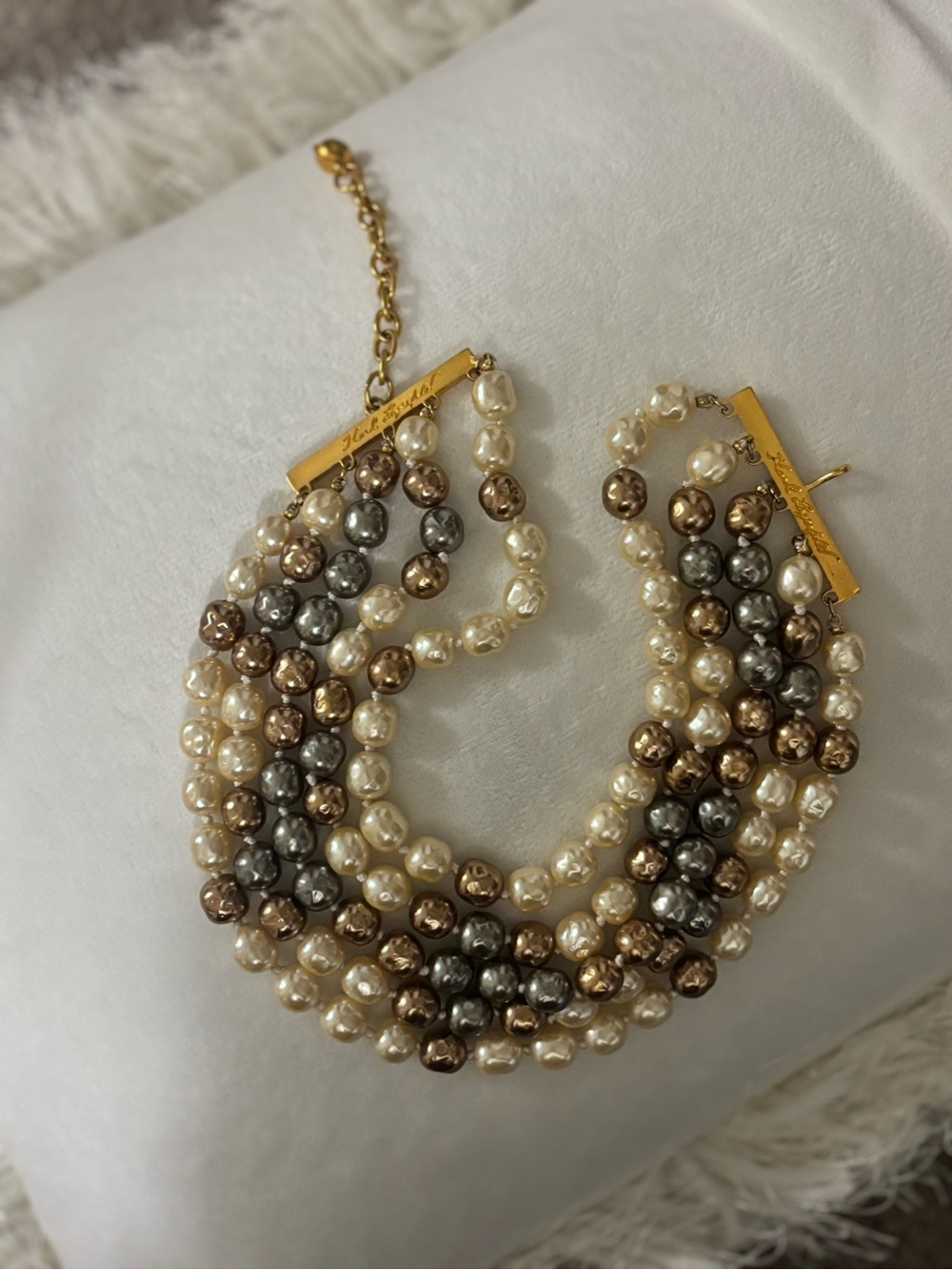 Karl Lagerfeld Multi-Row Pearl  necklace / choker in Cream, Gold and Silver-Tone
